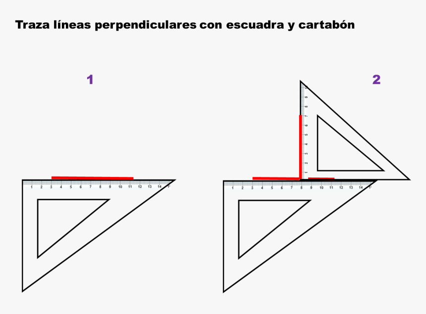 Construccion De Rectas Perpendiculares Con Escuadra, - Trazado De Lineas Perpendiculares, HD Png Download, Free Download