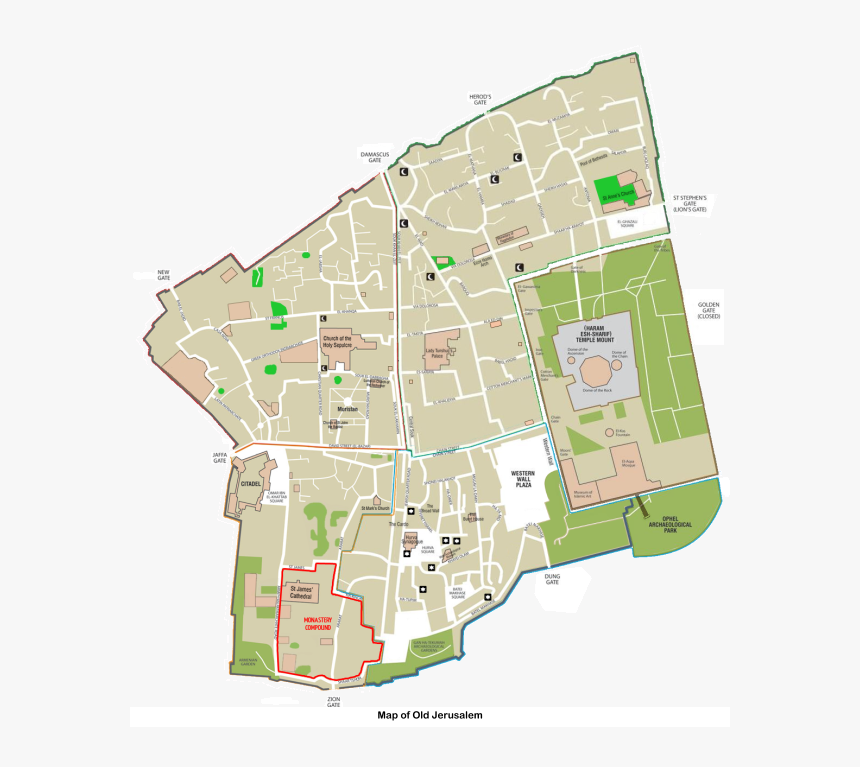 Zion Gate Jerusalem Map, HD Png Download, Free Download