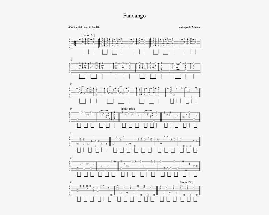 Santiago De Murcia Fandango Descargar Partitura Pdf, HD Png Download, Free Download