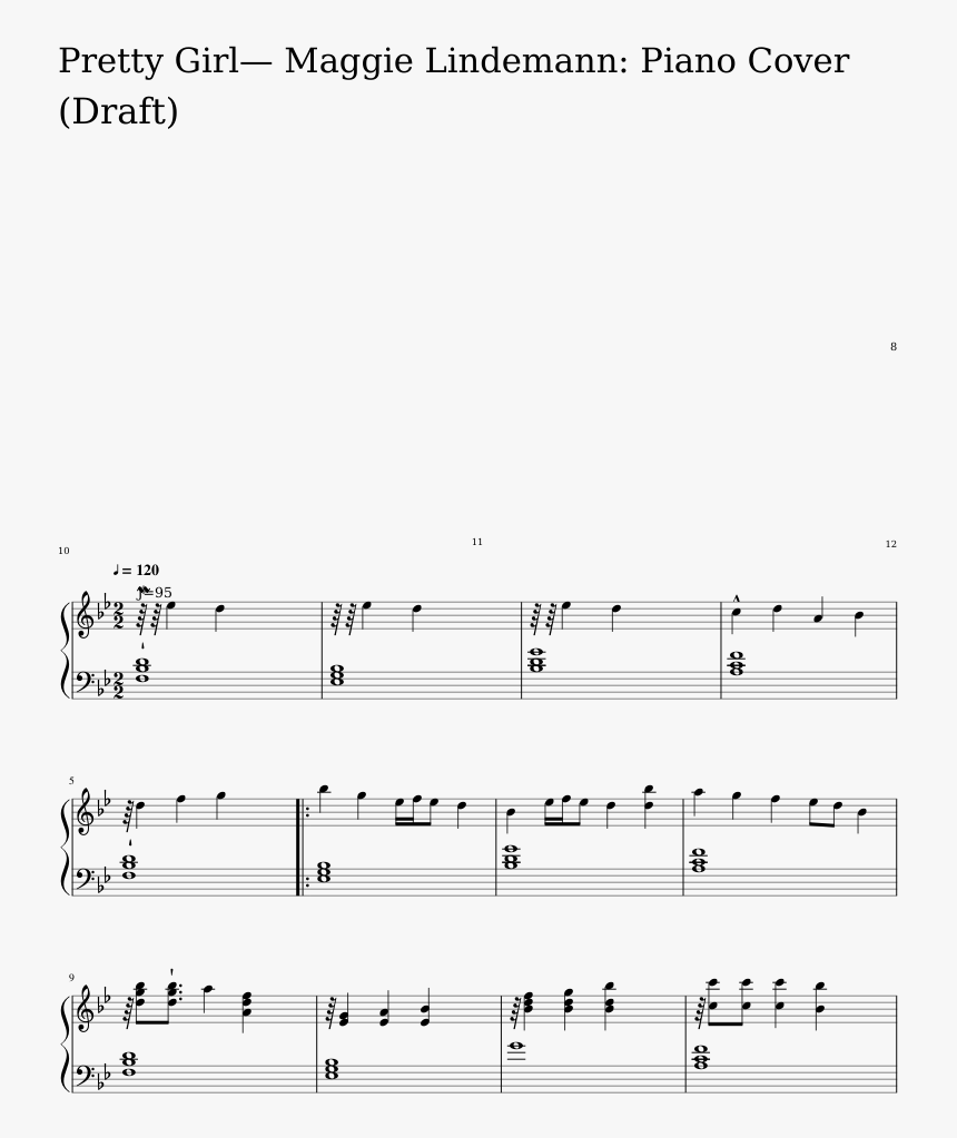 Pretty Girl Maggie Lindemann Piano Cover Sheet Music - Sheet Music, HD Png Download, Free Download