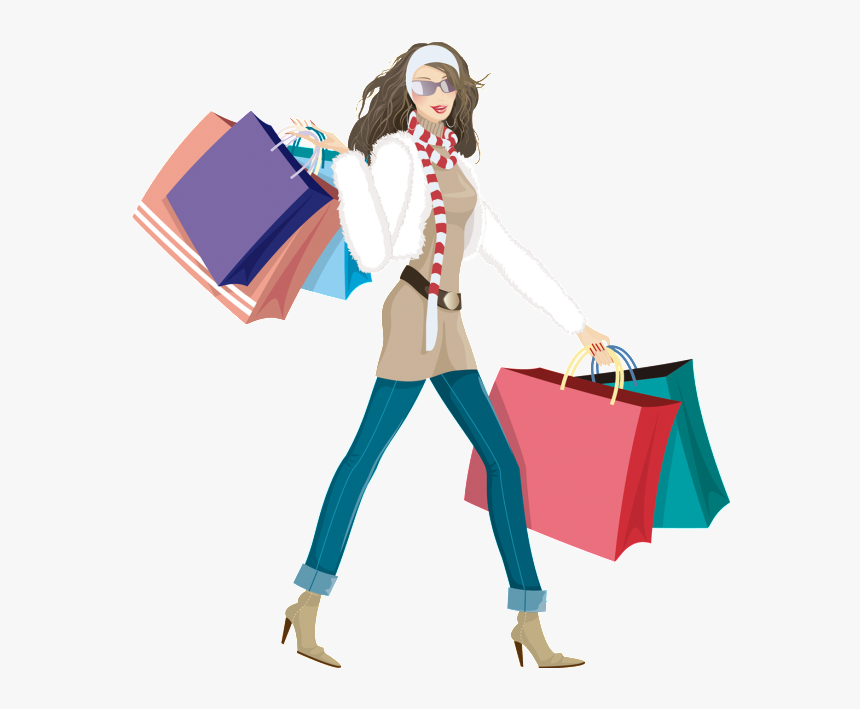 Hand Drawn Cartoon Flat Fashion Shopping Girl Png - Girl Shopping Cartoon Png, Transparent Png, Free Download