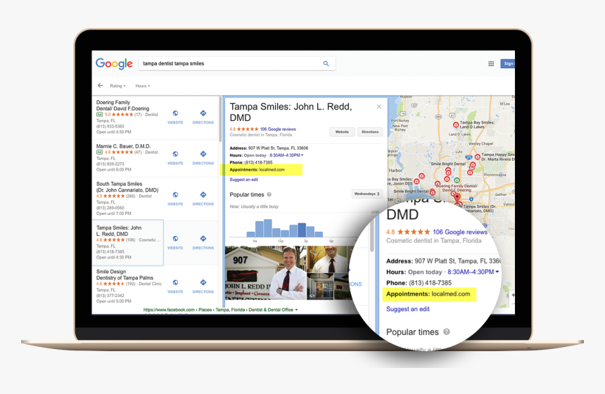 Google Map Result With Localmed Appointment Scheduling - Google My Business Mockup, HD Png Download, Free Download