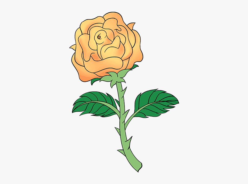 How To Draw Rose With A Stem - Rose Easy Drawing With Thorns, HD Png Download, Free Download