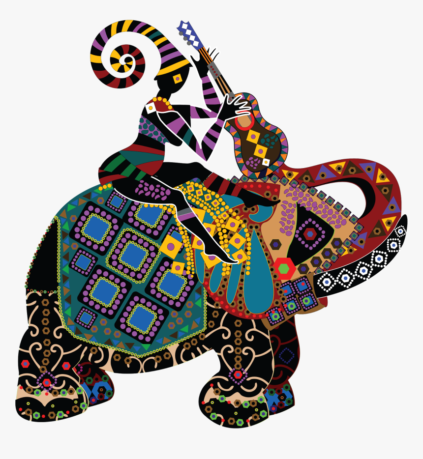 Elephants And People - Vector Indian Painting Ethnic Elephant, HD Png Download, Free Download