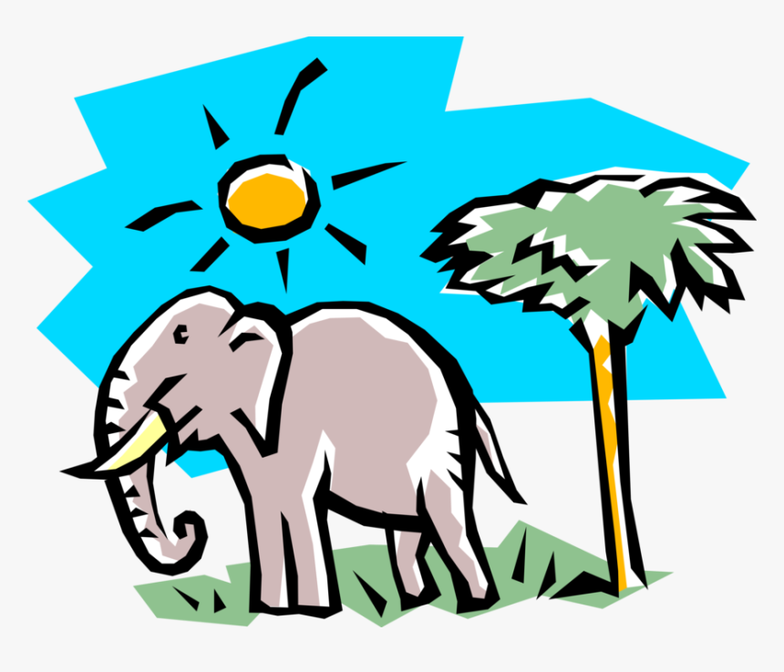 Vector Illustration Of African Elephant With Sun And - Indian Elephant, HD Png Download, Free Download