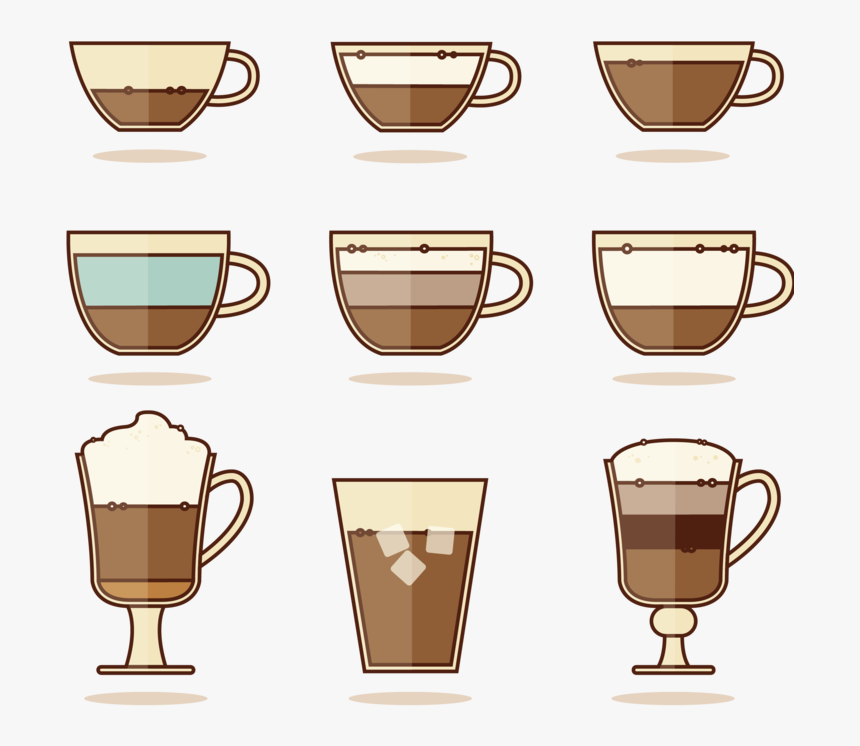 Coffee Mugs Cup Tea Iced Espresso Vector - Types Of Coffee Illustration, HD Png Download, Free Download