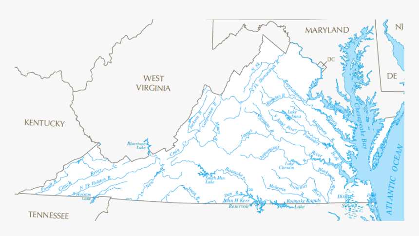 Major Rivers And Lakes In Virginia - Map Of Virginia Rivers, HD Png Download, Free Download