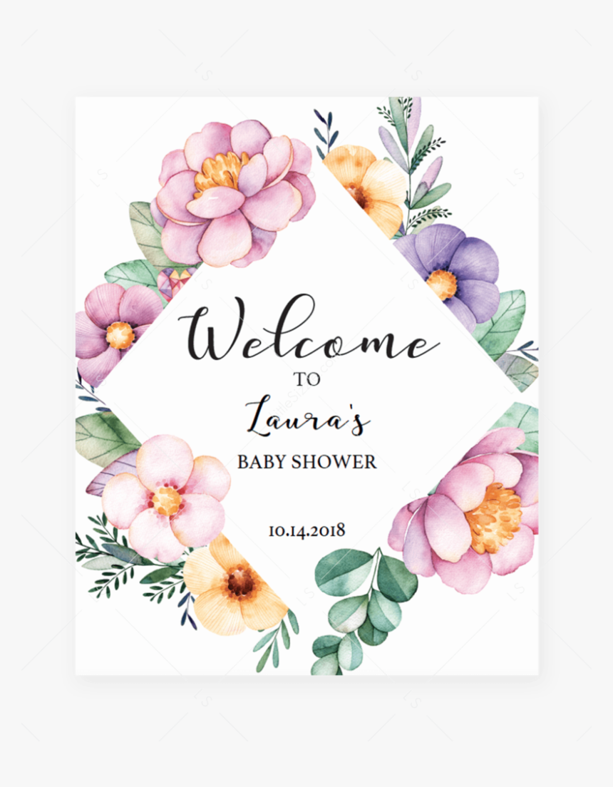 Printable Floral Wreath Welcome Sign For Shower By - Free Printable Signs For A Baby Shower, HD Png Download, Free Download