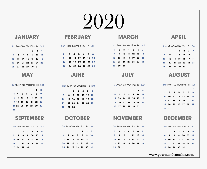 Free Printable 2020 Calendar, HD Png Download, Free Download