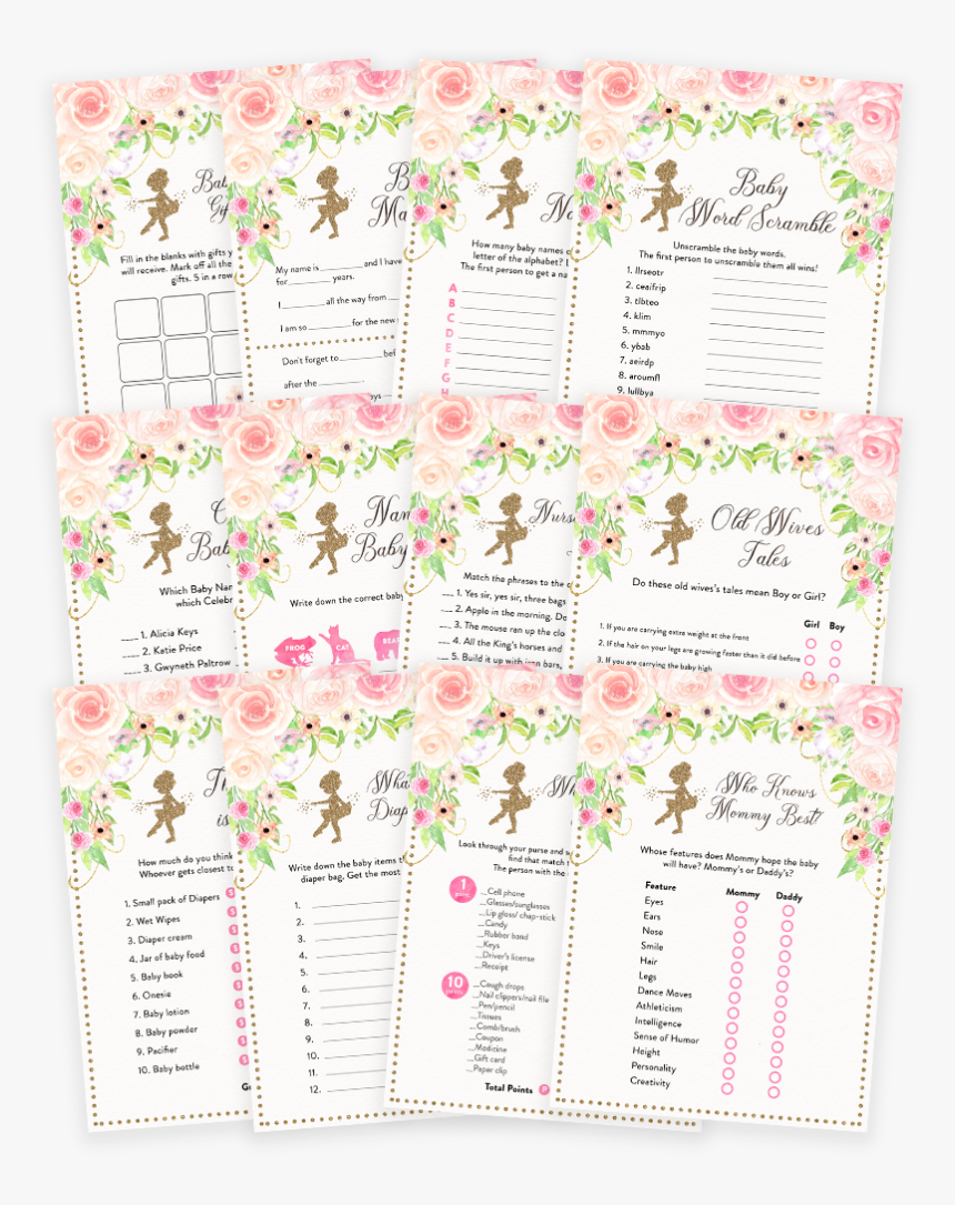 Pink And Gold Floral Tutu Ballerina Baby Shower Game - Paper, HD Png Download, Free Download