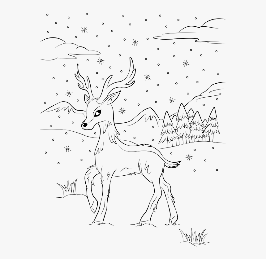 Reindeer Coloring Page - Line Art, HD Png Download, Free Download