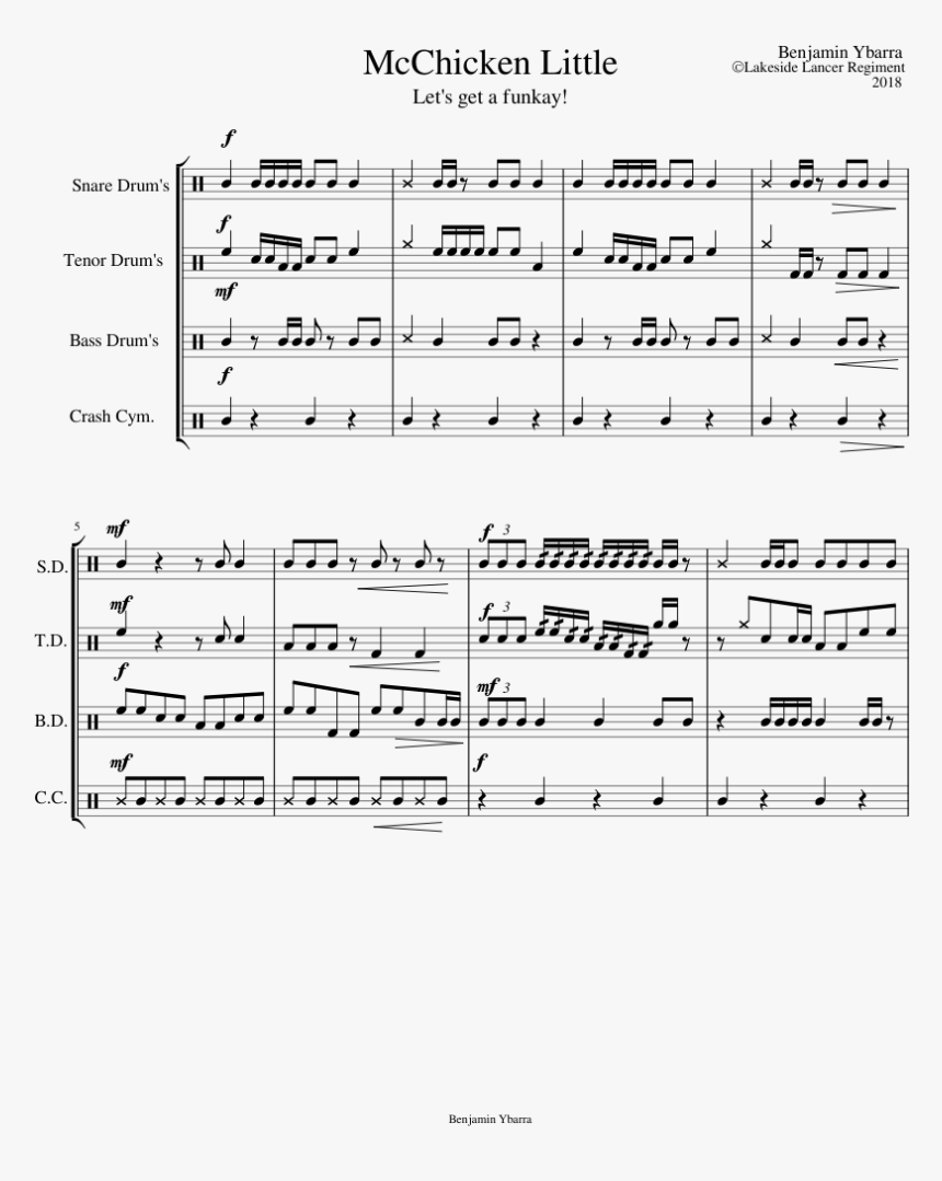 Lakeside Regiment Drumline Sheet Music For Percussion - Nuty Piosenek, HD Png Download, Free Download