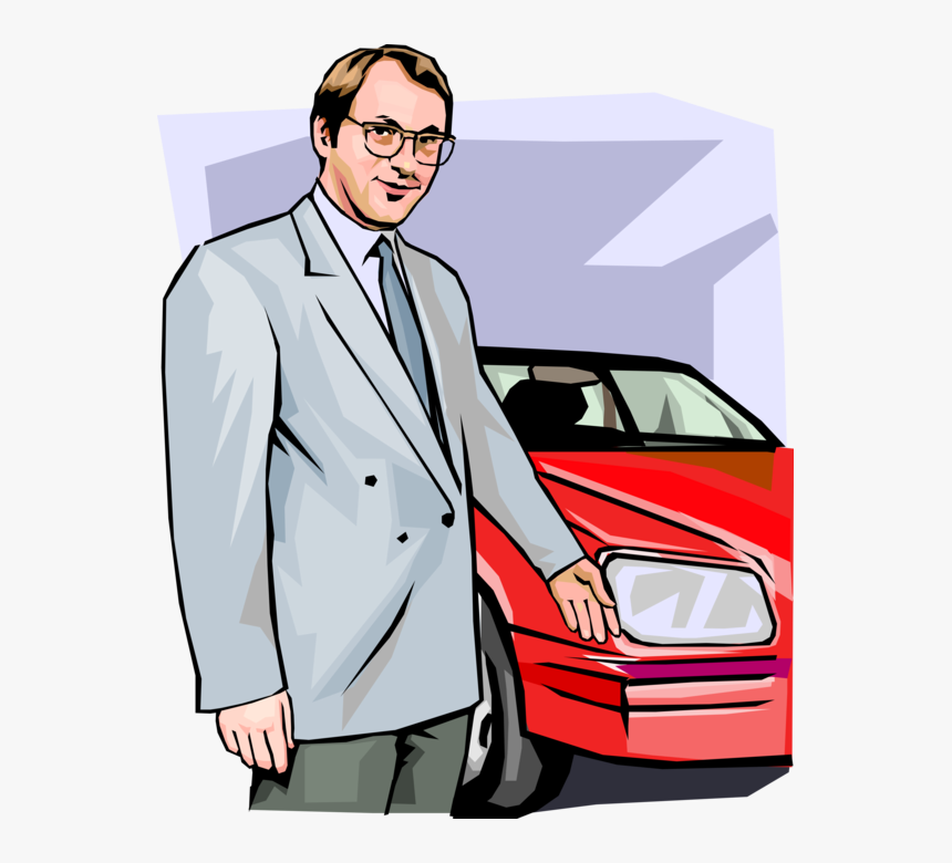 Vector Illustration Of Used Car Salesman With Automobile - Salesman Clipart, HD Png Download, Free Download