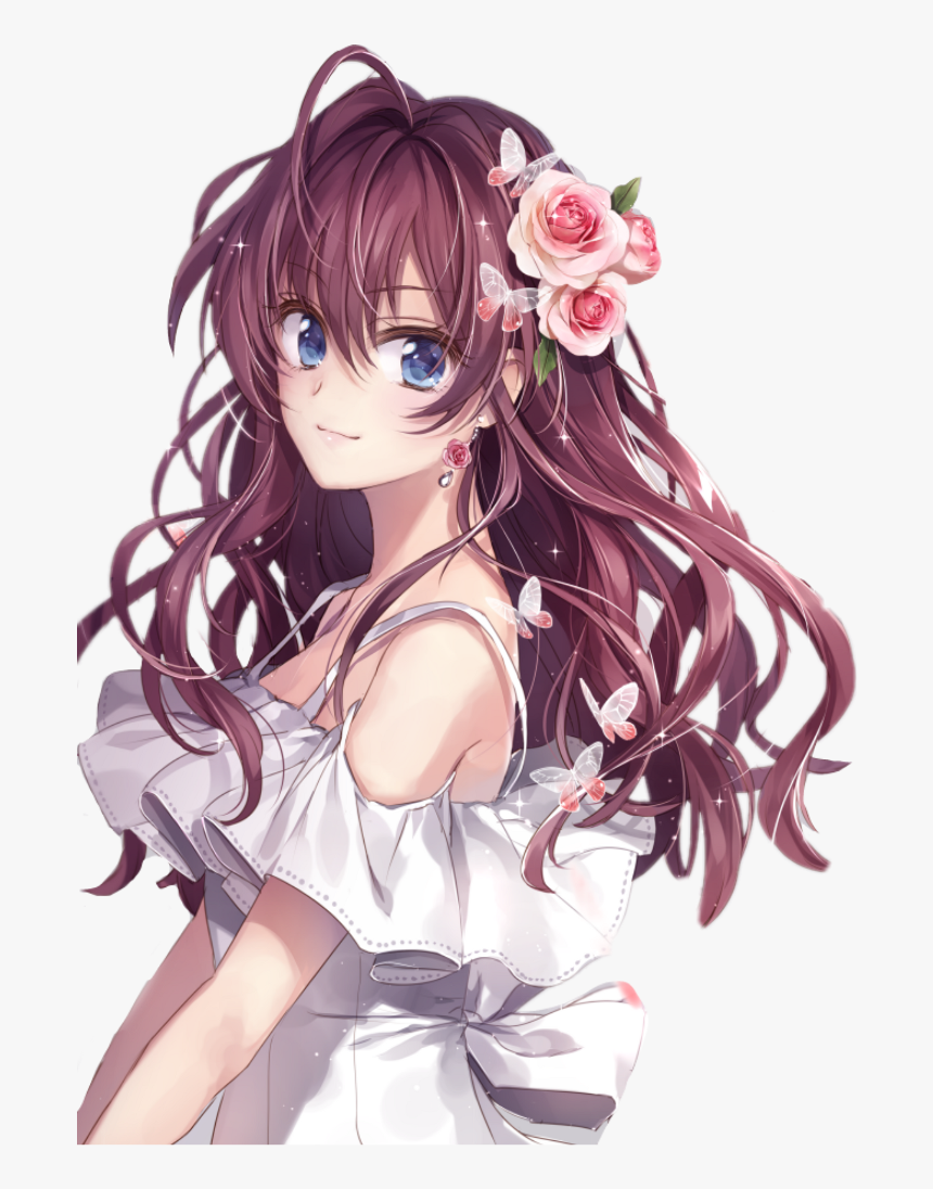 Girl Anime Brown Hair Sweet Smile Dress, HD Png Download, Free Download