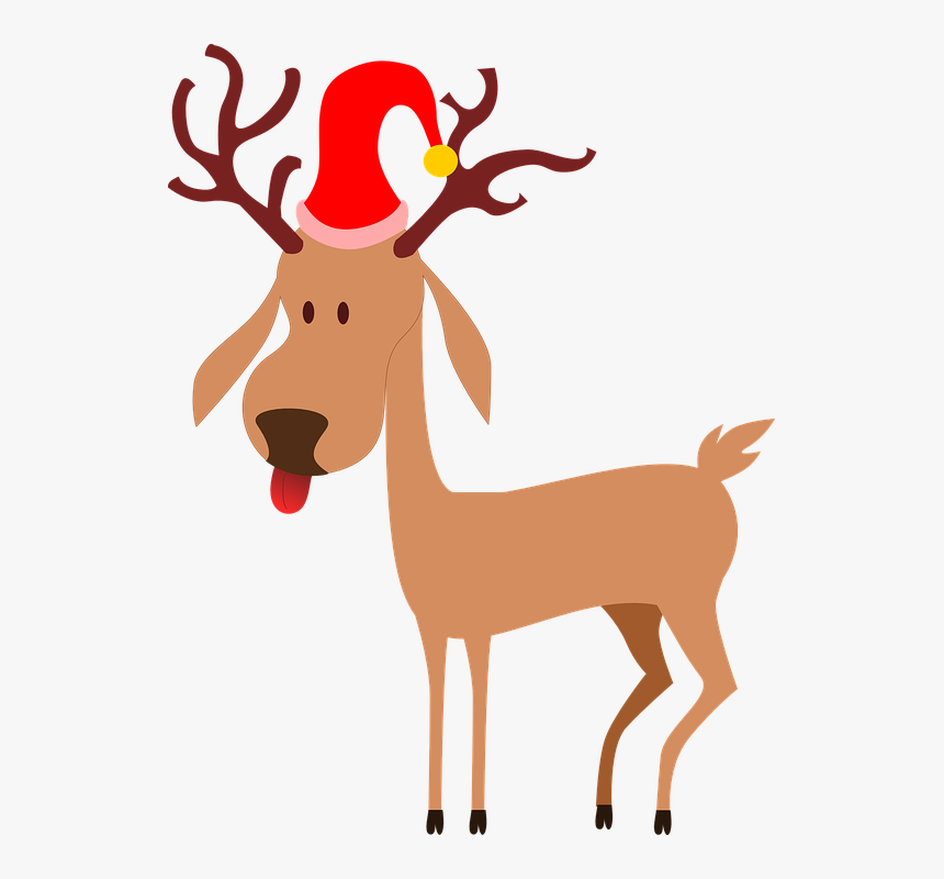 Reindeer, Santa Clause, Christmas, Cap, Antlers, Tongue - Reindeer With No Background, HD Png Download, Free Download