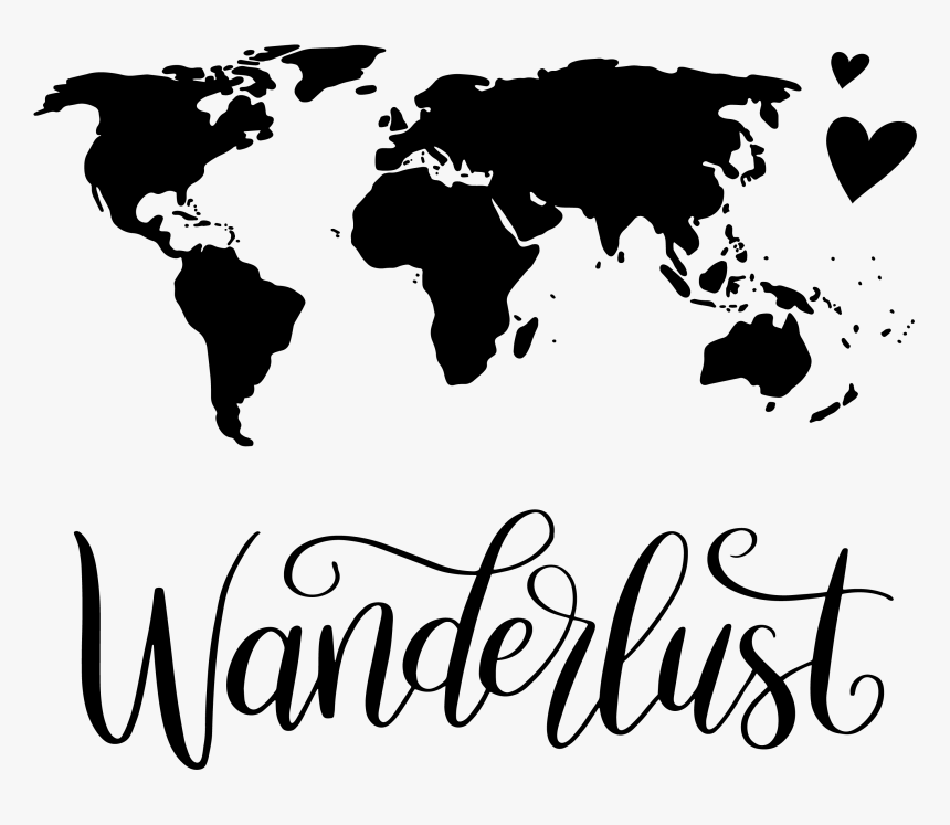 World Map Black And White Wanderlust , Png Download - World Map Tattoo Design, Transparent Png, Free Download