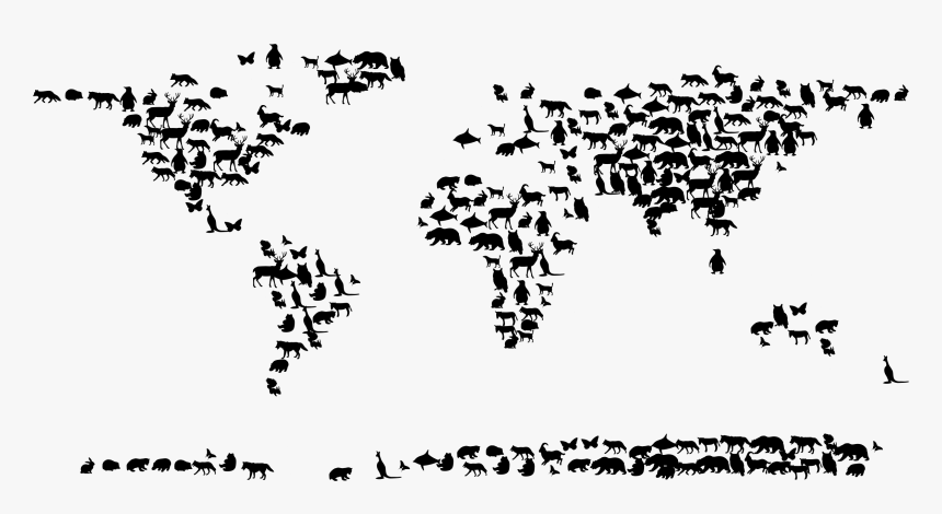 Animals World Map Clip Arts - World Animals Black And White, HD Png Download, Free Download