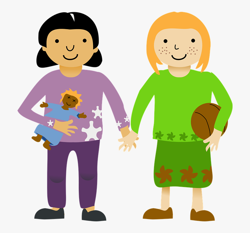 Two Little Girls Svg Clip Arts - Girls Holding Hands Clipart, HD Png Download, Free Download