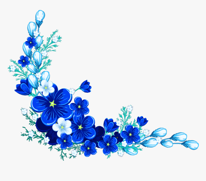 #blue #flower #leaves #border - Transparent Background Floral Border, HD Png Download, Free Download