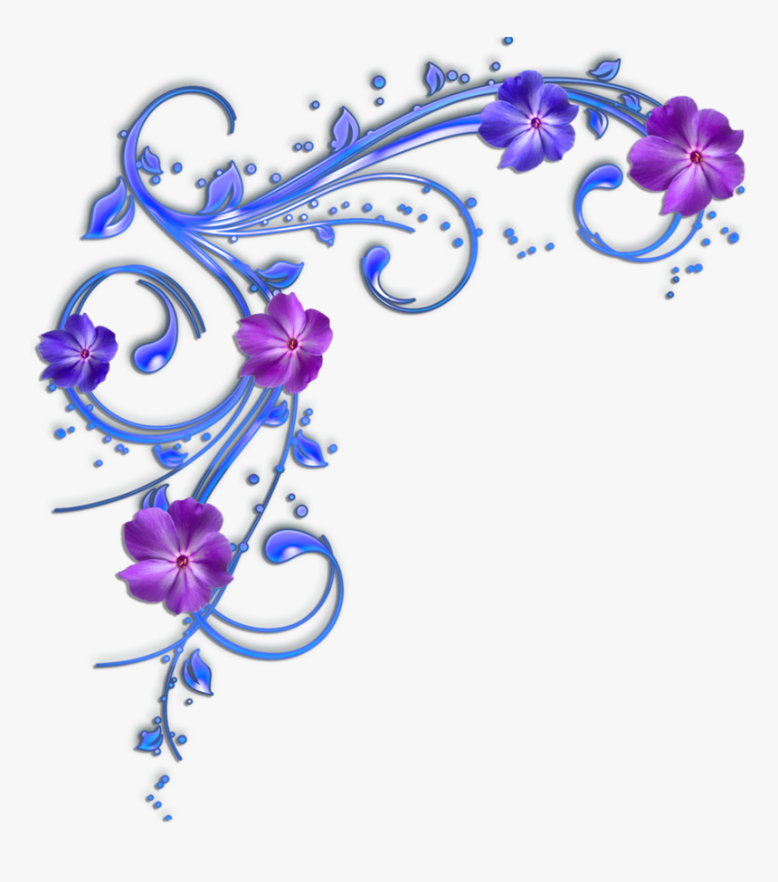 Purple Flower Clipart Flower Border - Purple And Blue Flowers Clipart, HD Png Download, Free Download