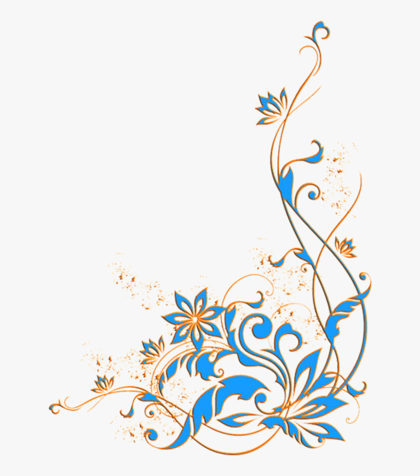 #mq #gold #blue #flowers #flower #border #borders - Blue Png Corner Design, Transparent Png, Free Download