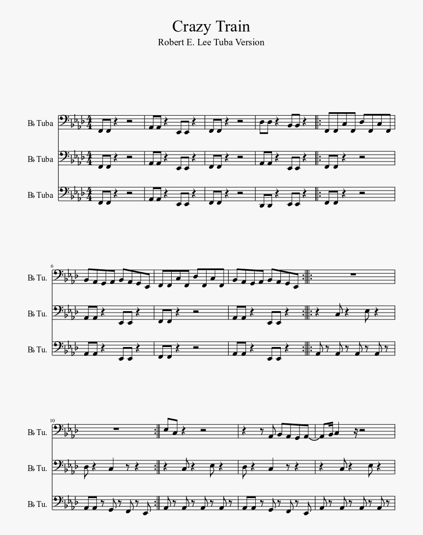 Crazy Train Tuba Notes, HD Png Download, Free Download