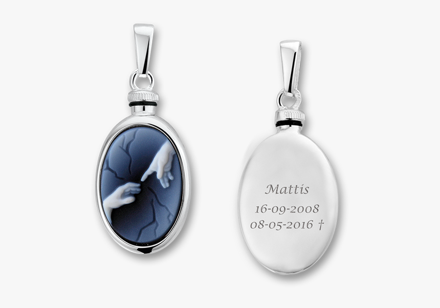 Silver Oval Ash Pendant With Blue Cameo "two Hands" - Silver, HD Png Download, Free Download