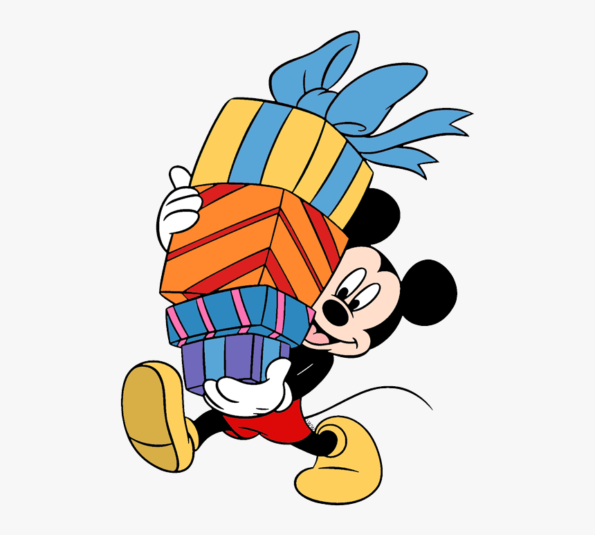 Birthday/party Clip Art - Mickey Mouse With Gift, HD Png Download, Free Download