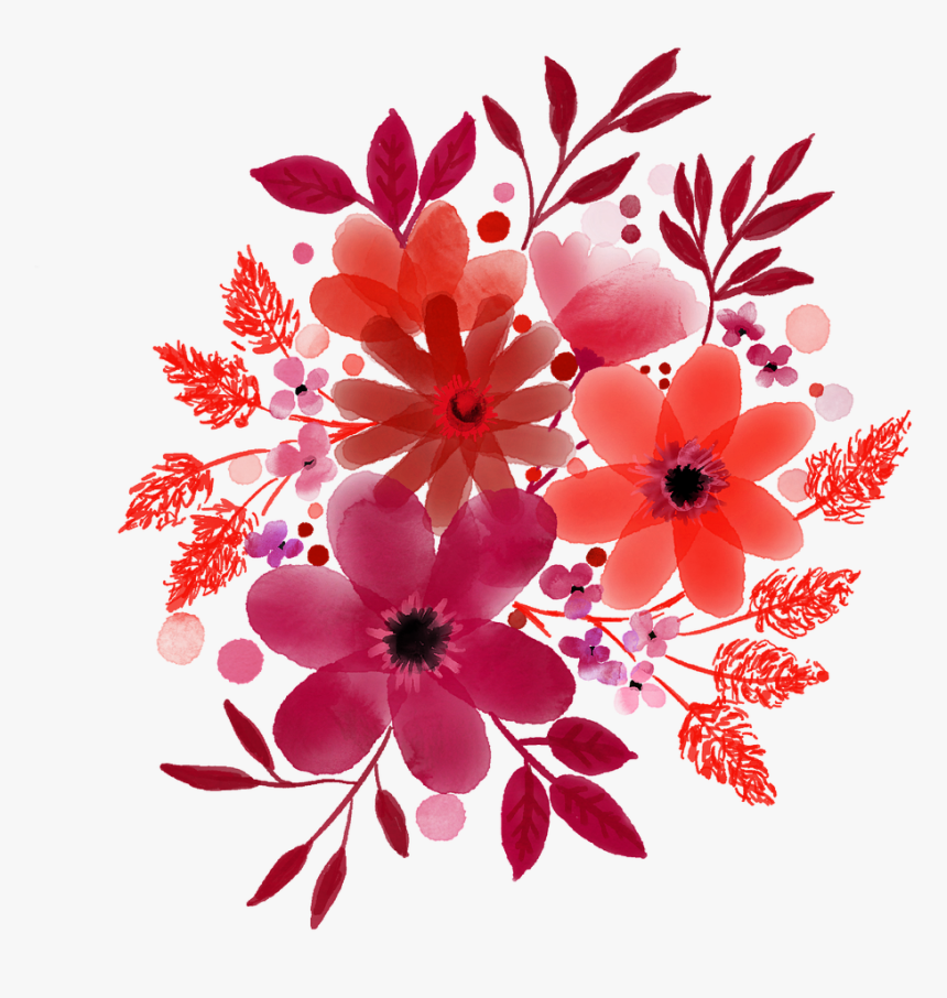 Watercolour Flowers, Red, Watercolor, Nature, Floral - Flores Acuarela Rojo Png, Transparent Png, Free Download
