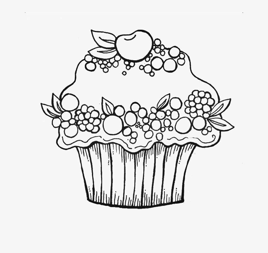 Cupcake Coloring Pages - Berry Cupcakes Colouring Page, HD Png Download, Free Download