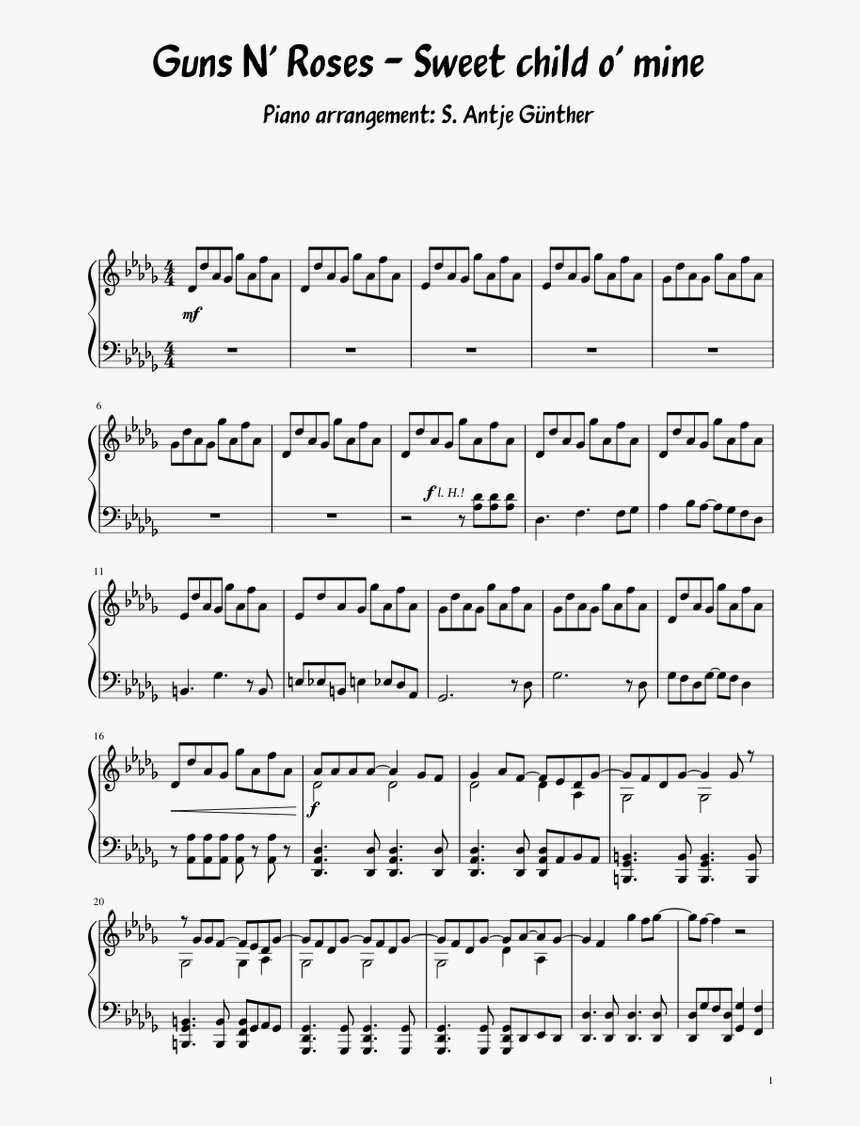 Sweet Child O Mine Partitura Piano, HD Png Download, Free Download