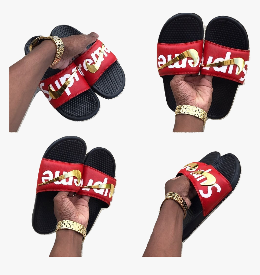 Nike Benassi Slides Gold Swoosh, HD Png Download, Free Download