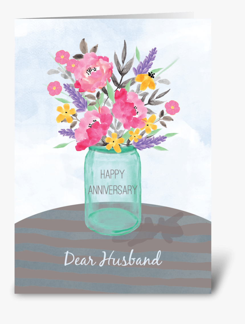 Husband Anniversary Jar Vase With Flower Greeting Card - Happy Anniversary Mother And Father In Laws, HD Png Download, Free Download