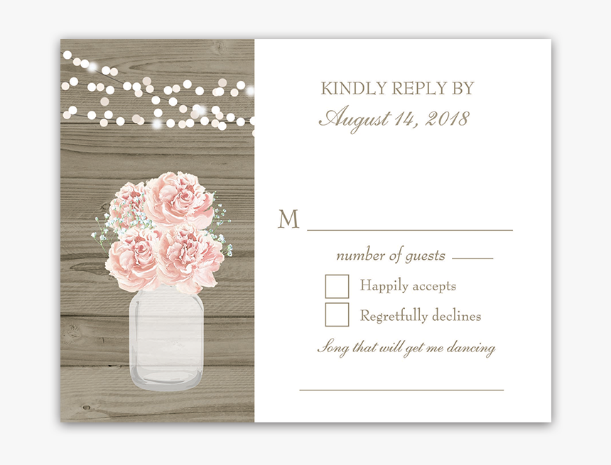 Rustic Mason Jar Blush Floral Wedding Rsvp Cards - Garden Roses, HD Png Download, Free Download