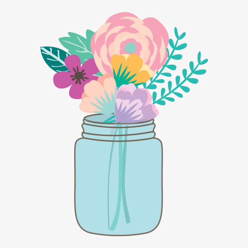 Flowers Clipart Mason Jar - Mason Jar With Flowers Png, Transparent Png, Free Download