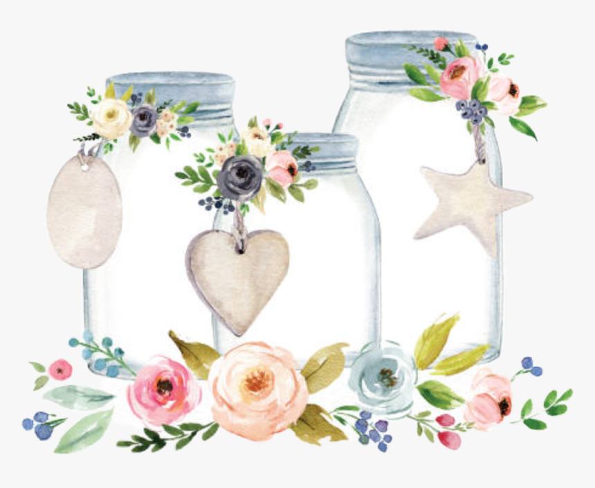 #watercolor #masonjar #jars #flowers #floral #decorative - Garden Roses, HD Png Download, Free Download