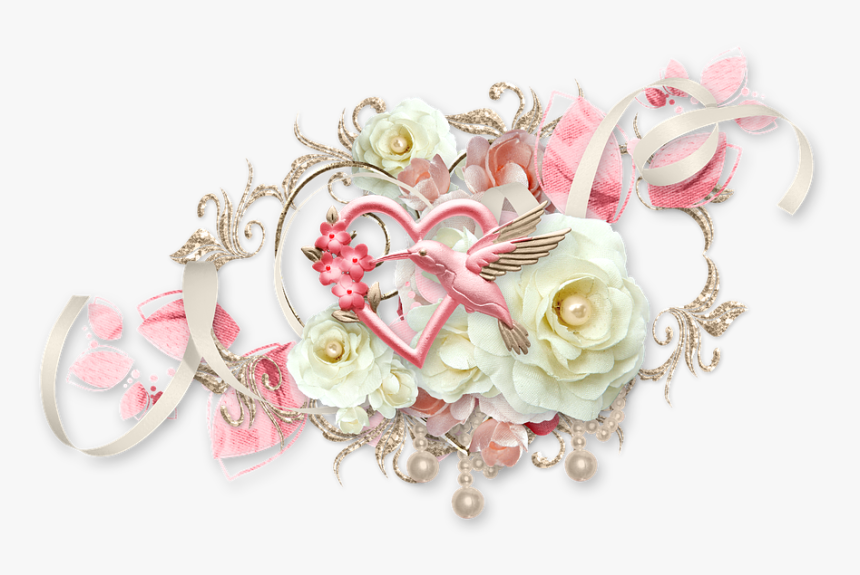 Cluster, Heart, Bird, Hummingbird, Rose, White, Pink - Garden Roses, HD Png Download, Free Download