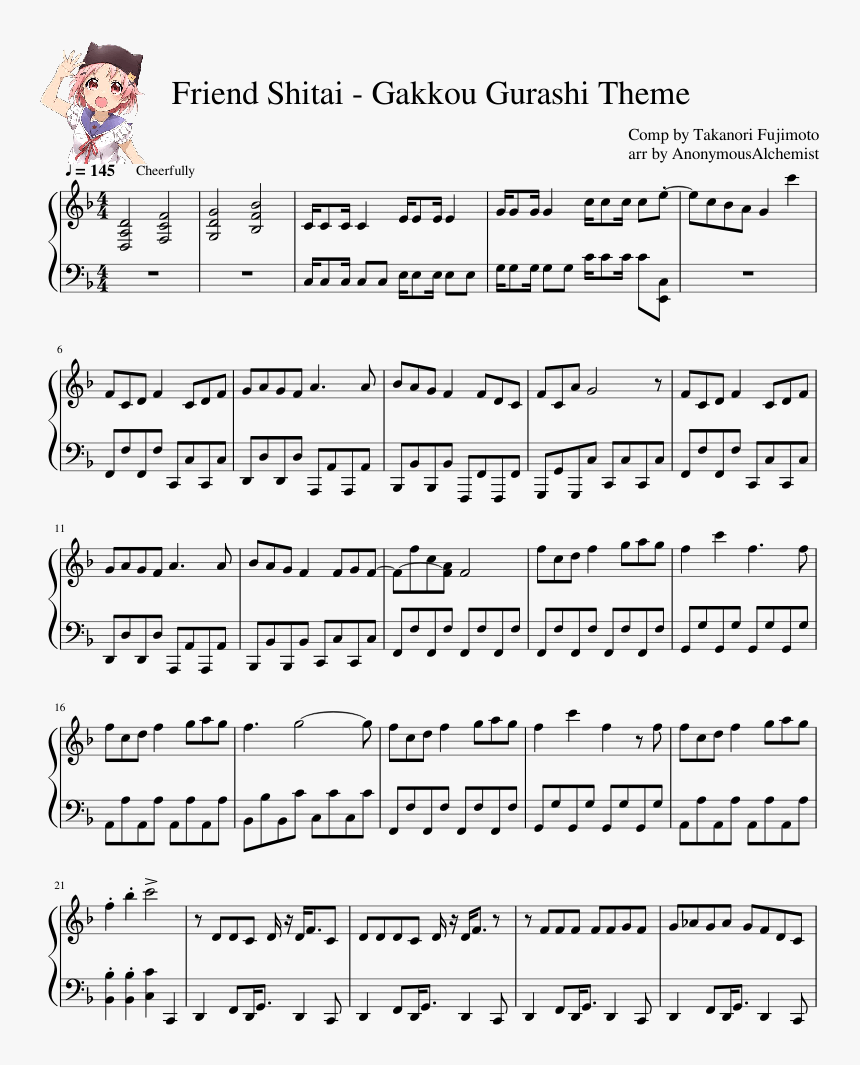 Gakkou Gurashi Piano Sheet Music, HD Png Download, Free Download