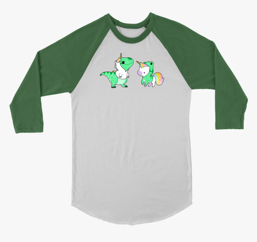 Baby Dinosaur T Rex And Unicorn T Shirt - Raglan Sleeve, HD Png Download, Free Download