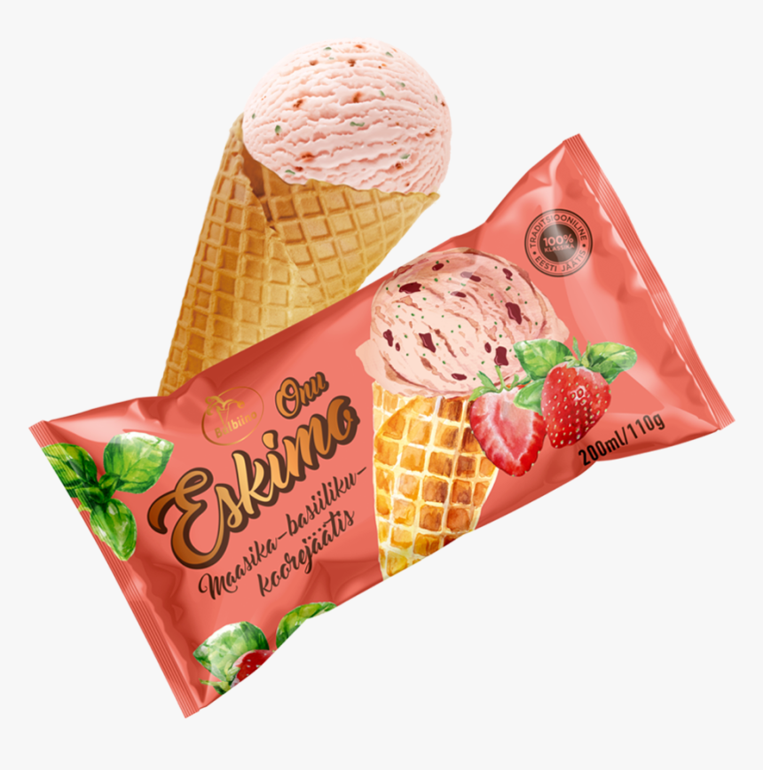 Onu Eskimo Strawberry And Basil Dairy Ice Cream On - Maasika Jaatis, HD Png Download, Free Download