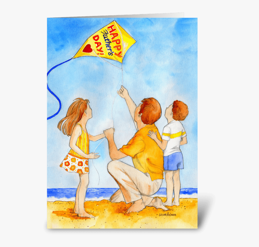 Father"s Day Kite Flying Greeting Card - Happy Father's Day Painting, HD Png Download, Free Download