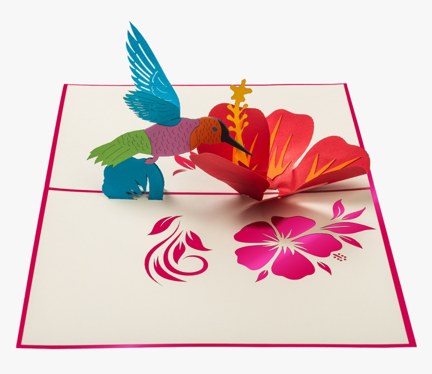 Colorful Hummingbird Sipping Nectar From A Giant Red - Hibiscus Pop Up Card, HD Png Download, Free Download