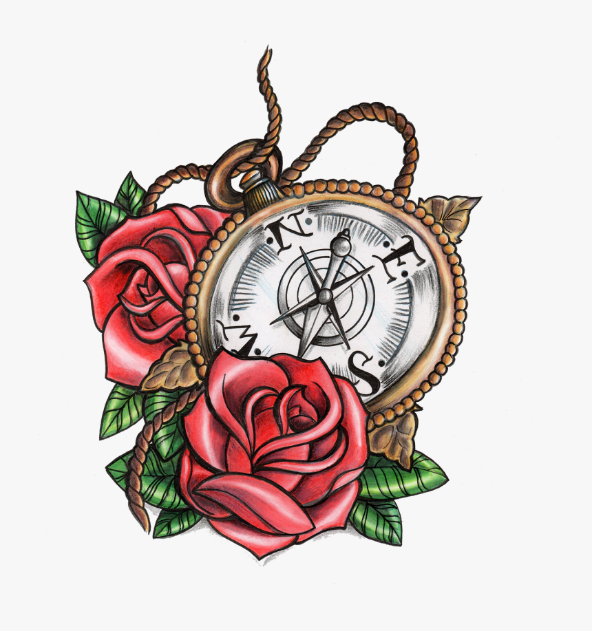 Old School Tattoo Compass , Png Download - Tattoo Roses Old Skool, Transparent Png, Free Download