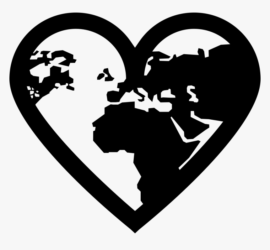 Earth Continents Shapes In A Heart Outline Shape - World Image Black And White, HD Png Download, Free Download