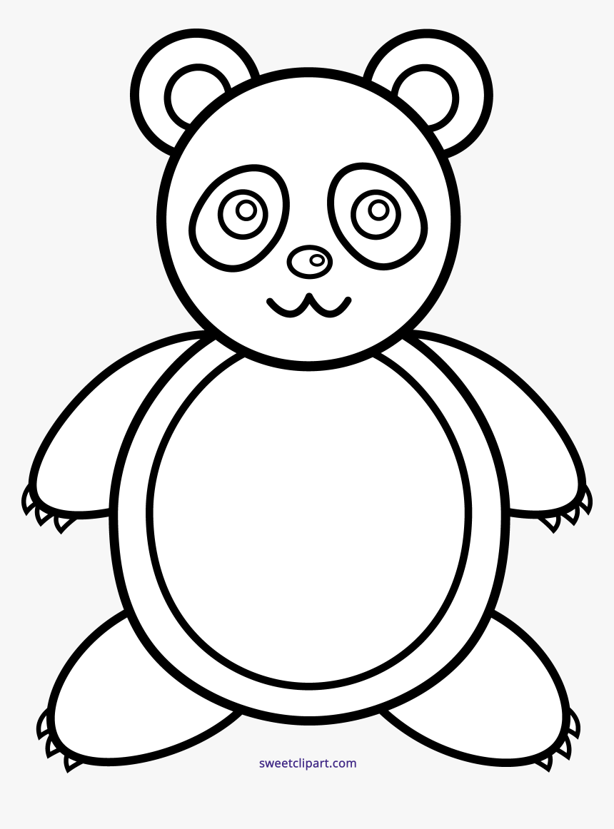 Panda Clipart Outline - Coloring Panda Cartoon Black And White, HD Png  Download - kindpng