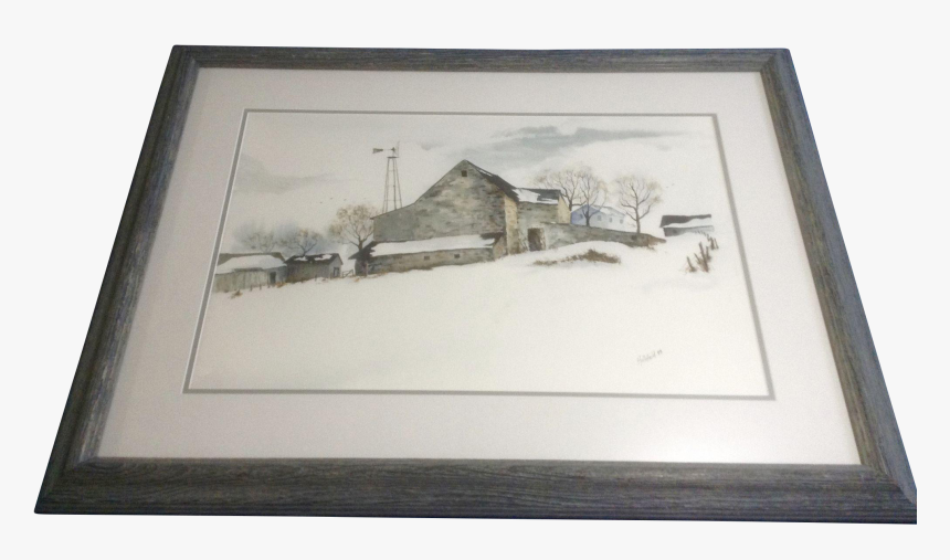 Hollifield Watercolor Painting On Paper Barn In Winter - Picture Frame, HD Png Download, Free Download