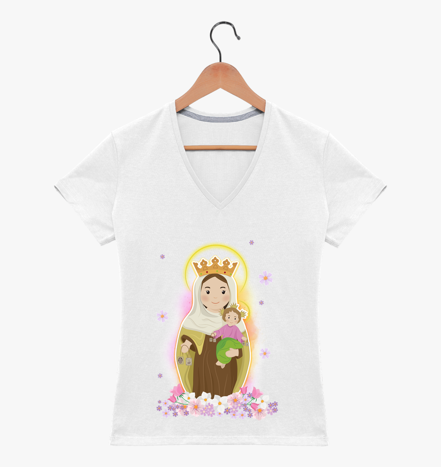 T-shirt Col V Femme 180 Gr Virgen Del Carmen Par Moticas - Tee Shirt Je Veux Des Paillettes Dans Ma Vie, HD Png Download, Free Download