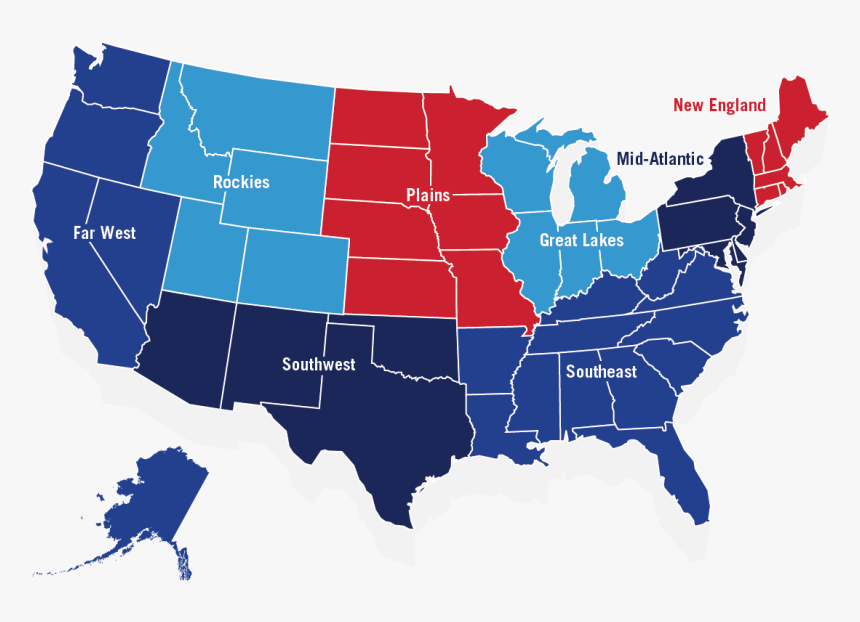 Illustrated Red And Blue Map Of The United States With - Us Major Cities, HD Png Download, Free Download