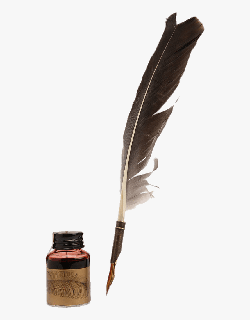 Feather Quill Pen And Matching Ink Pot - Ink Pen Olden Days, HD Png Download, Free Download