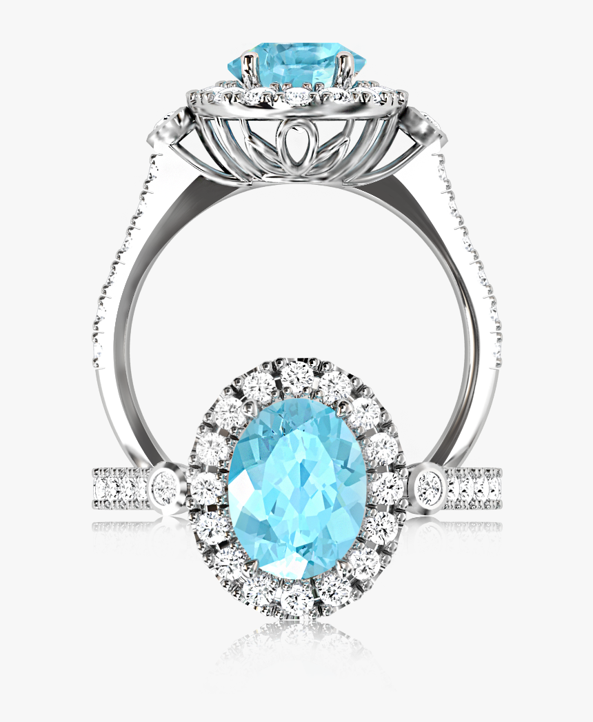 6387 Rare Africa Aquamarine Cluster Ring - Diamond And Aquamarine Cluster Ring, HD Png Download, Free Download